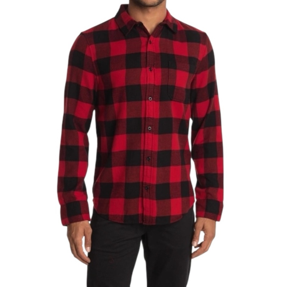 PUBLIC OPINION | Bufflo Plaid Flannel Shirt In Chili Red Pompeii Black | Size M